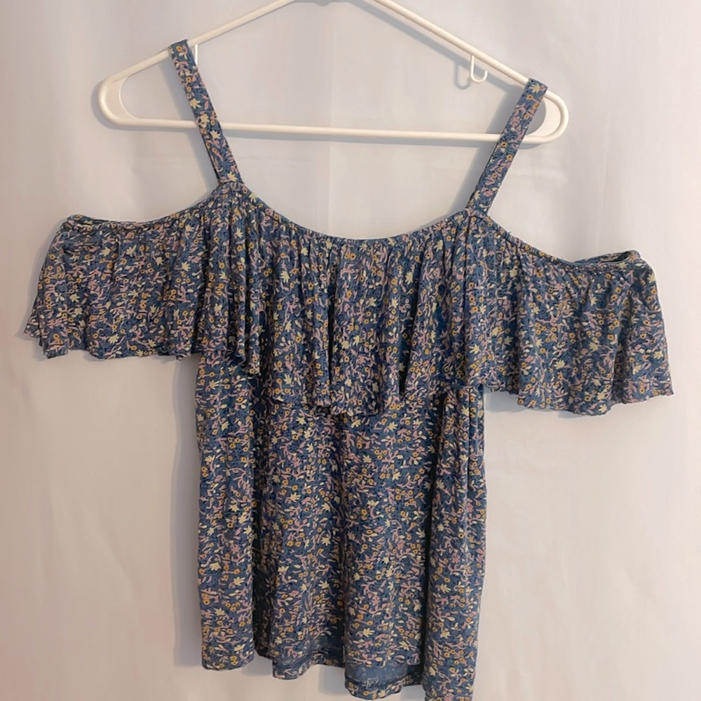 Lucky Brand Floral Tank Top with Off the Shoulder Ruffle, size S